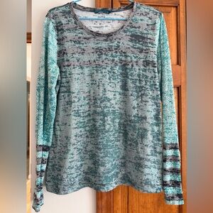 Prana Teal Mixed Patterned Long Sleeve Yoga Top L Large